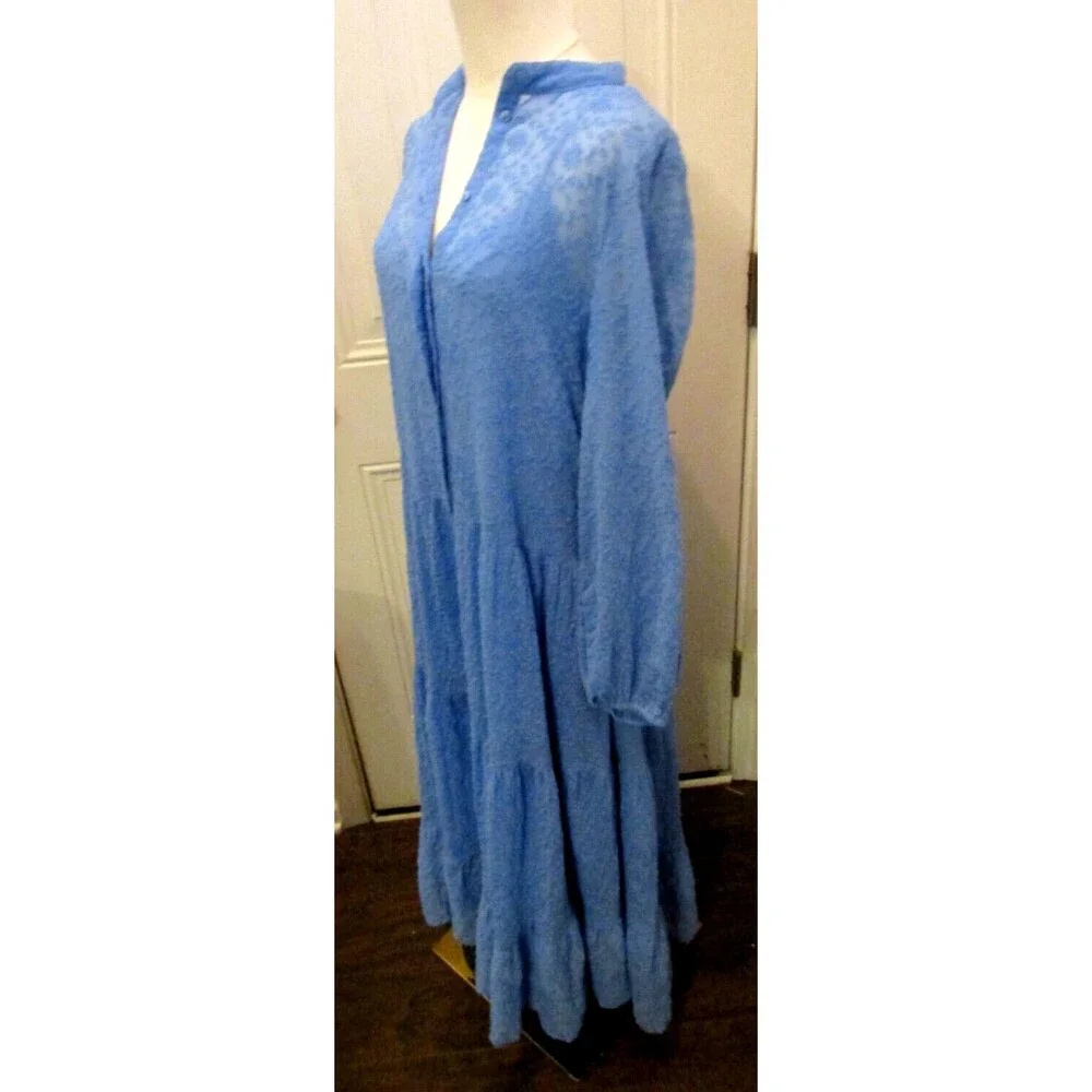 H&M Maxi Dress Blue Embroidered Tiered Cuff Sleeves Slip Lining Size 6 - Picture 5 of 8
